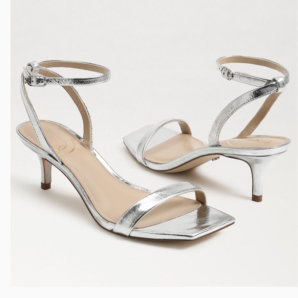 Sam Edelman Silver Rayelle Goatskin Leather Heels - Picture 1 of 16